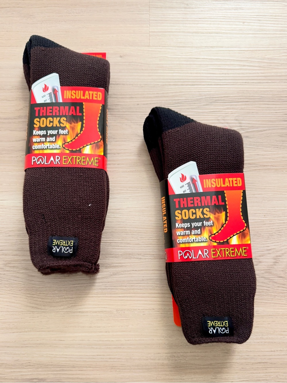 2 Pair Bundle Polar Extreme Brown Men’s Thermal Socks